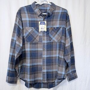 Smith's Workwear Flannel Button-Down Shirt Denim Grey Plaid‎ 2-Pocket 2XL